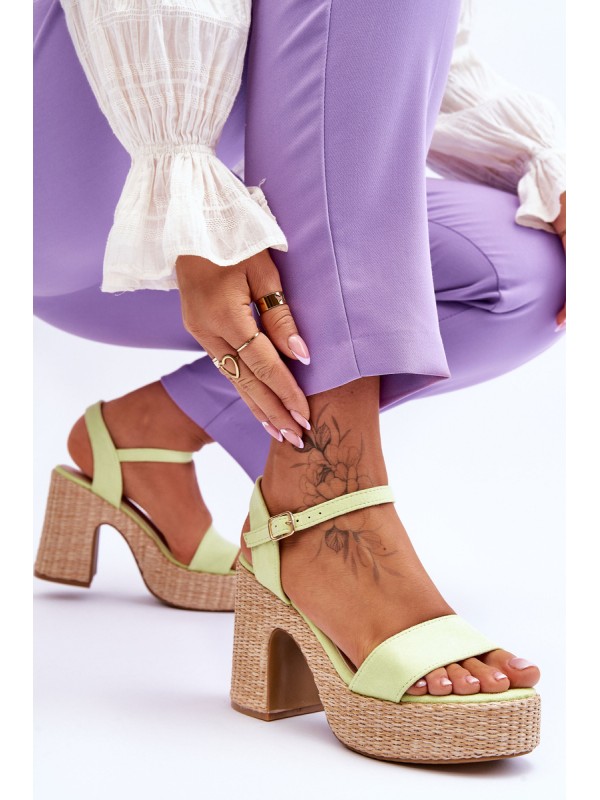 Comfortable Suede Sandals On A Chunky Heel Light green Elishia