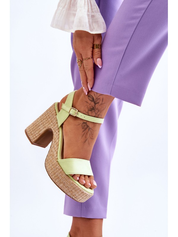 Comfortable Suede Sandals On A Chunky Heel Light green Elishia