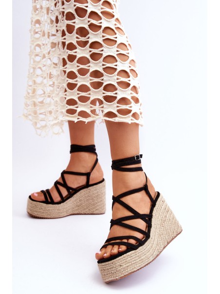 Leather Wedge Sandals Black Margaritt
