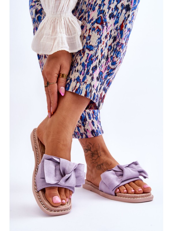 Suede Women's Slippers With Bow Violet Amber