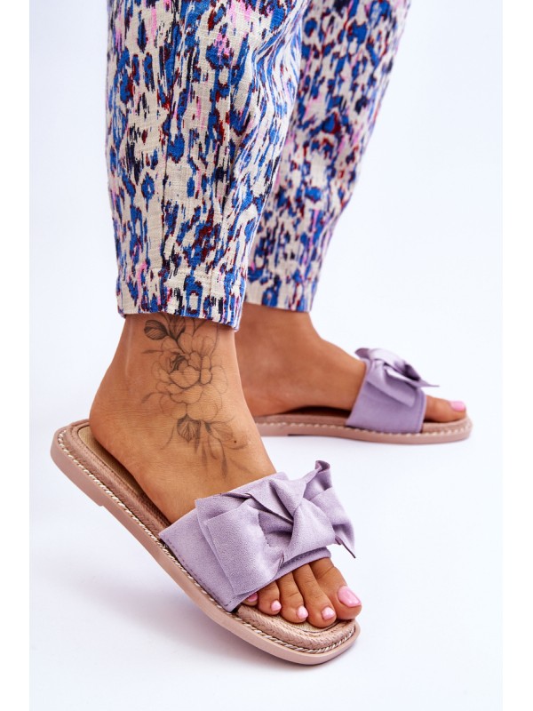 Suede Women's Slippers With Bow Violet Amber