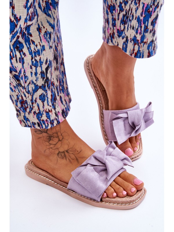 Suede Women's Slippers With Bow Violet Amber