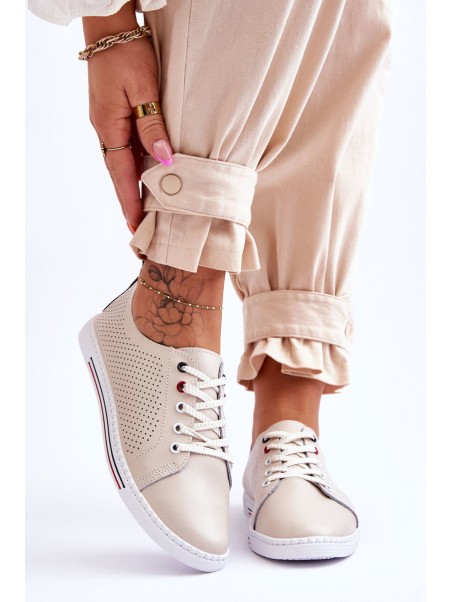 Women's Beige Leather Cut-Out Sneakers S.Barski LR952