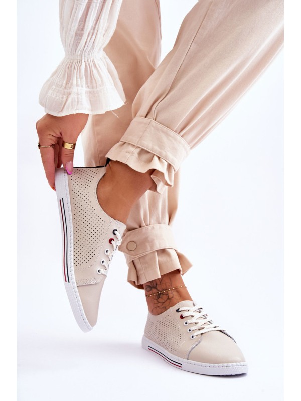 Women's Beige Leather Cut-Out Sneakers S.Barski LR952