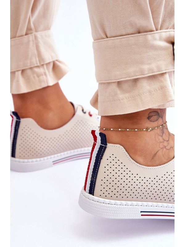 Women's Beige Leather Cut-Out Sneakers S.Barski LR952