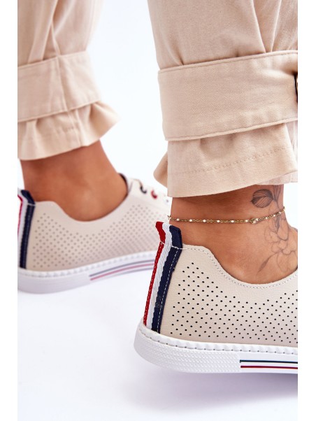 Women's Beige Leather Cut-Out Sneakers S.Barski LR952