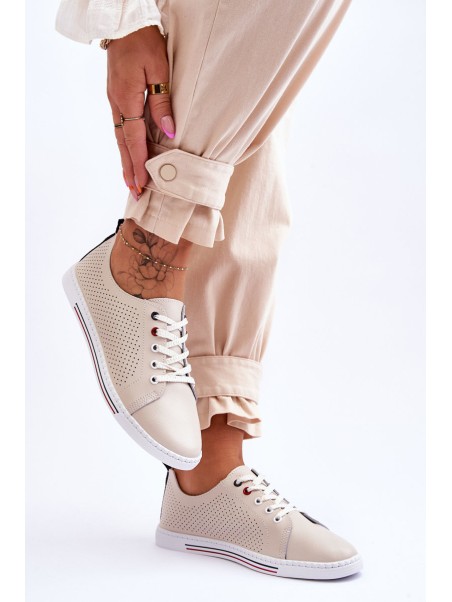 Women's Beige Leather Cut-Out Sneakers S.Barski LR952