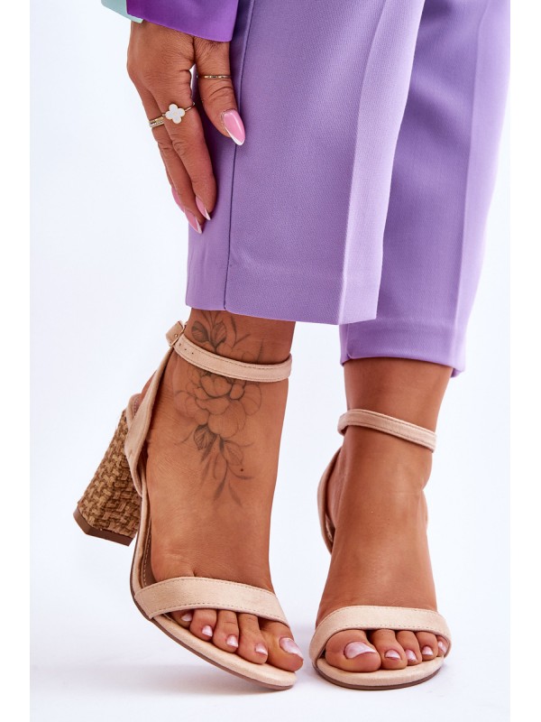 Suede Sandals On A Braided Heel Beige Selila