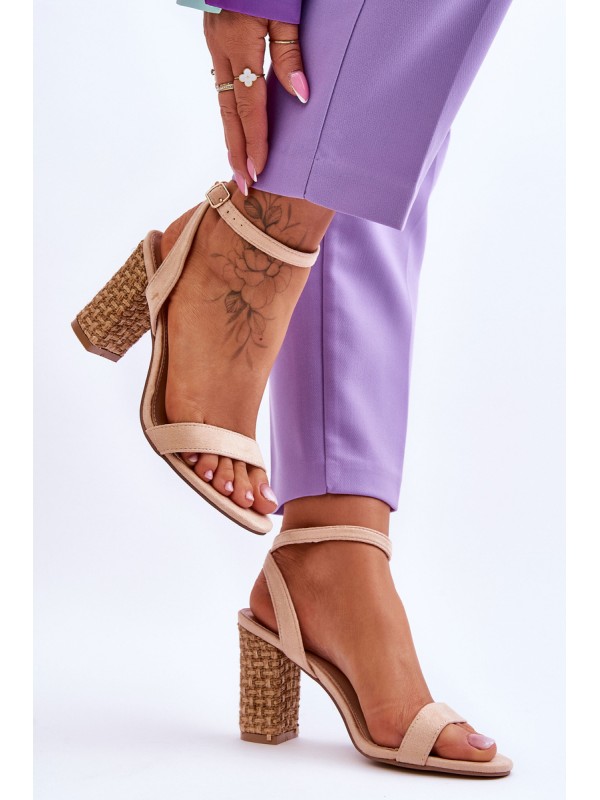 Suede Sandals On A Braided Heel Beige Selila