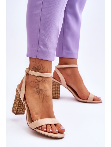 Suede Sandals On A Braided Heel Beige Selila