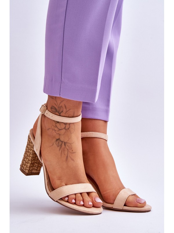 Suede Sandals On A Braided Heel Beige Selila
