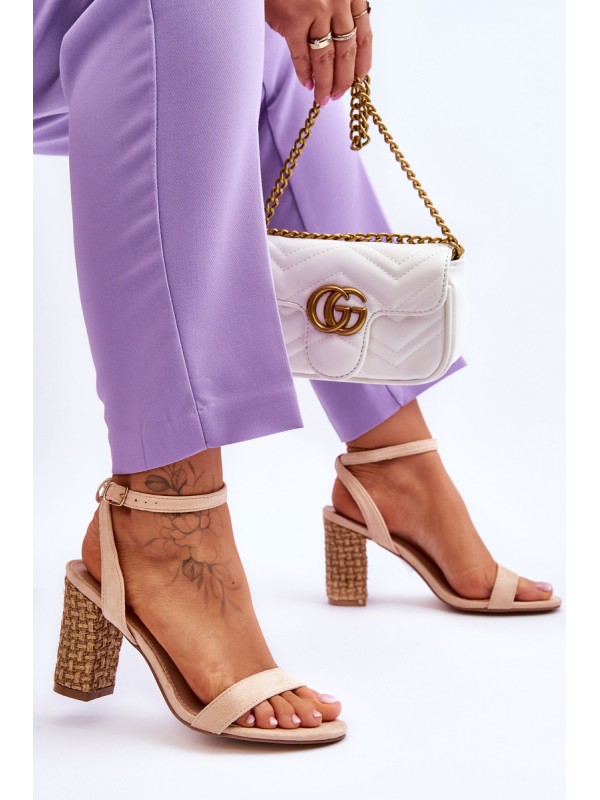 Suede Sandals On A Braided Heel Beige Selila