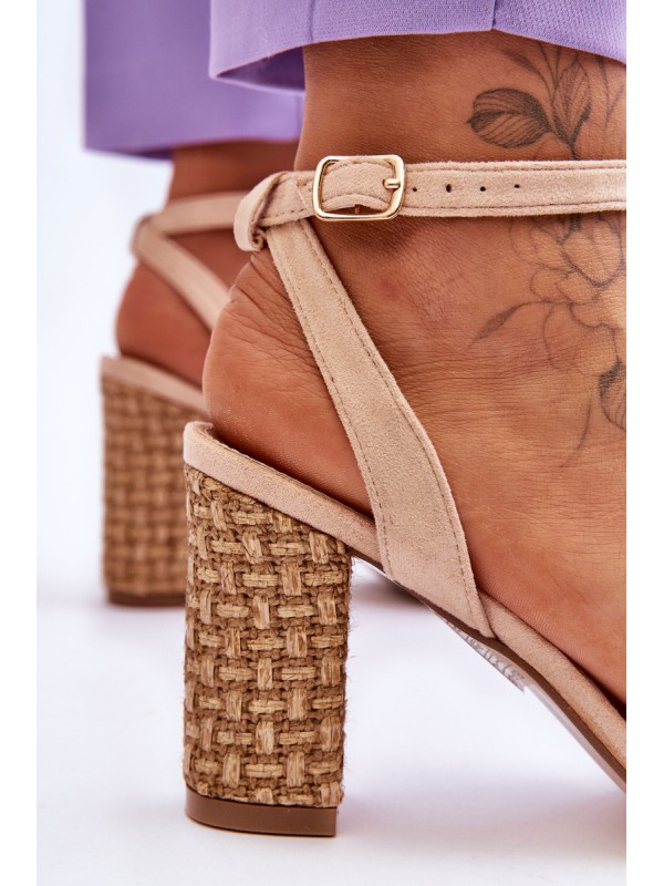 Suede Sandals On A Braided Heel Beige Selila