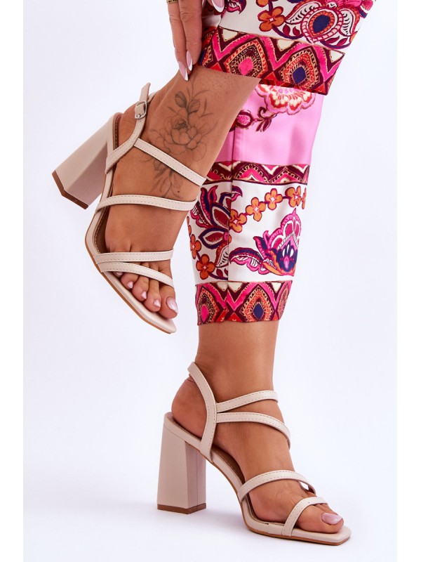 Leather Heel Sandals Beige Florentina