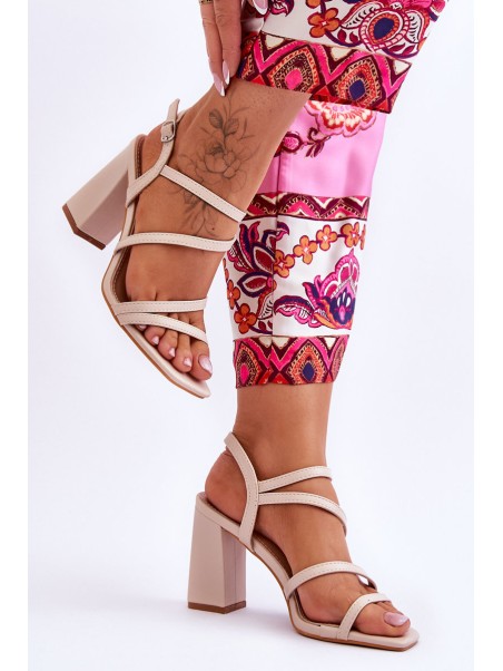 Leather Heel Sandals Beige Florentina