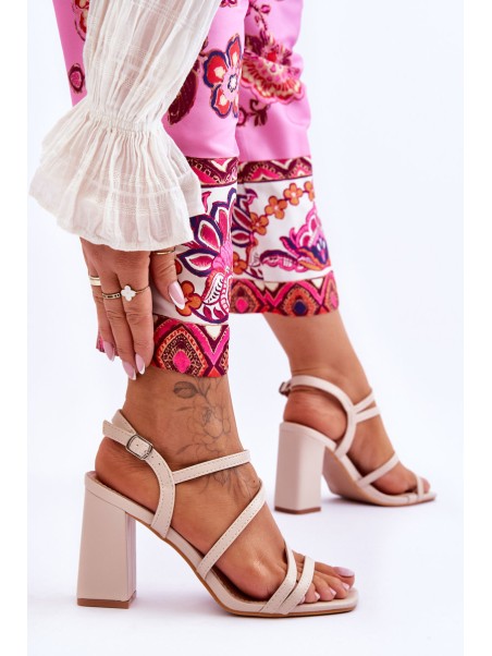 Leather Heel Sandals Beige Florentina