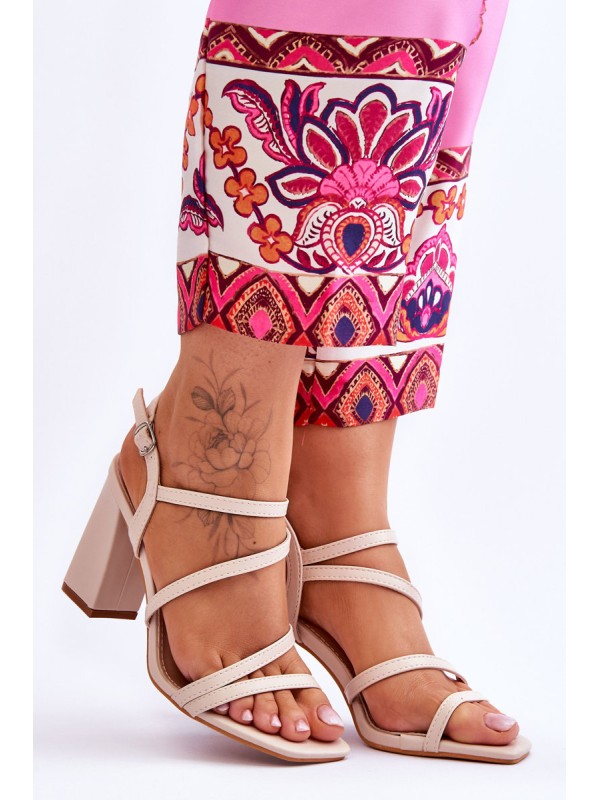 Leather Heel Sandals Beige Florentina