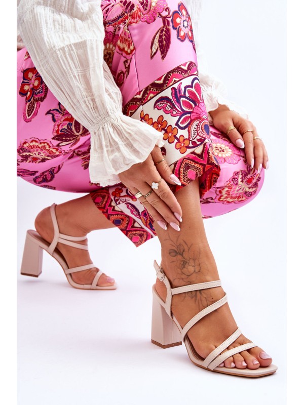 Leather Heel Sandals Beige Florentina