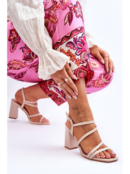 Leather Heel Sandals Beige Florentina