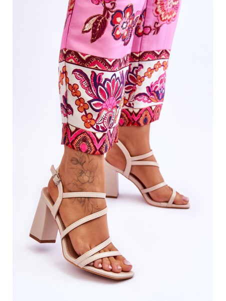 Leather Heel Sandals Beige Florentina