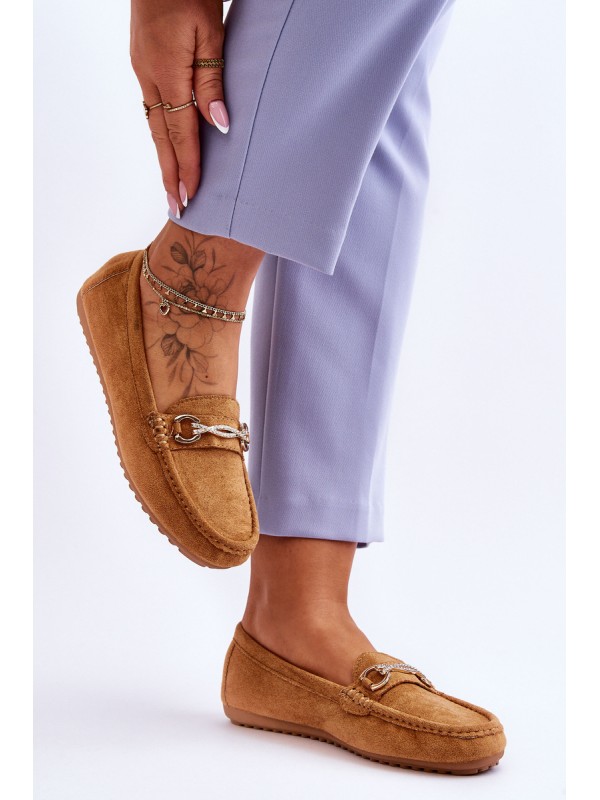 Classic Suede Loafers With Embellishment Camel Amera
