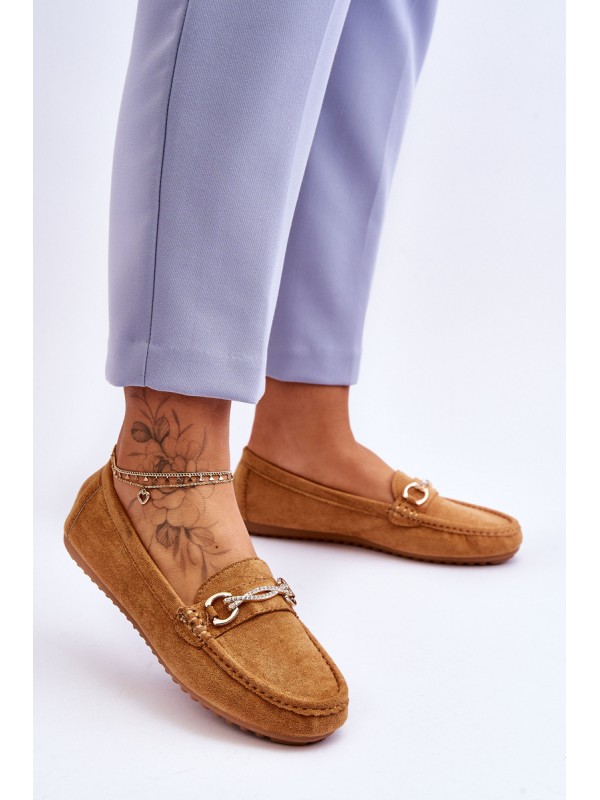 Classic Suede Loafers With Embellishment Camel Amera