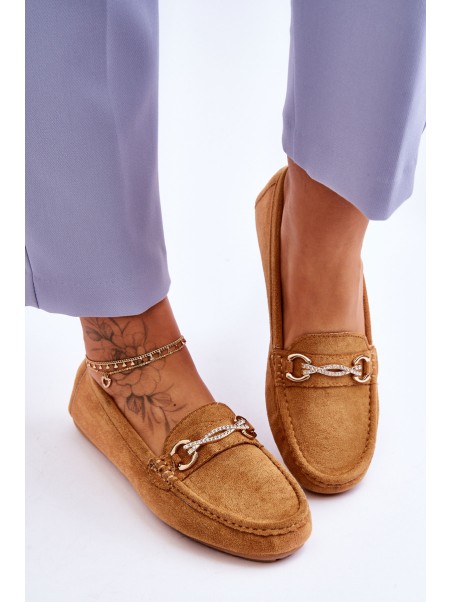 Classic Suede Loafers With Embellishment Camel Amera