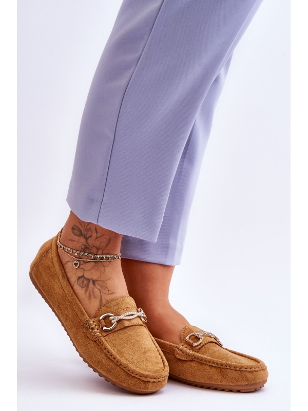 Classic Suede Loafers With Embellishment Camel Amera