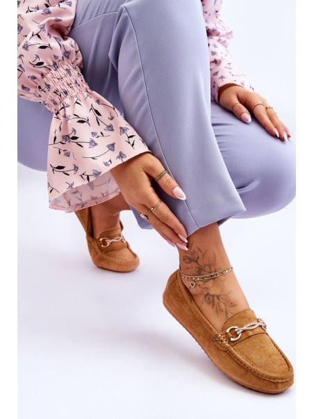 Classic Suede Loafers With Embellishment Camel Amera