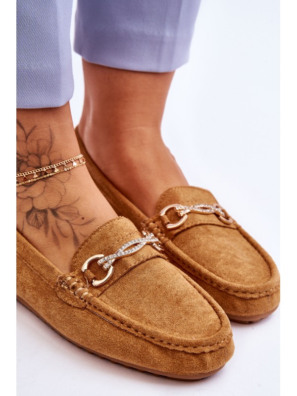 Classic Suede Loafers With Embellishment Camel Amera