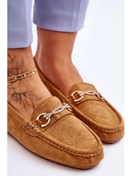 Classic Suede Loafers With Embellishment Camel Amera