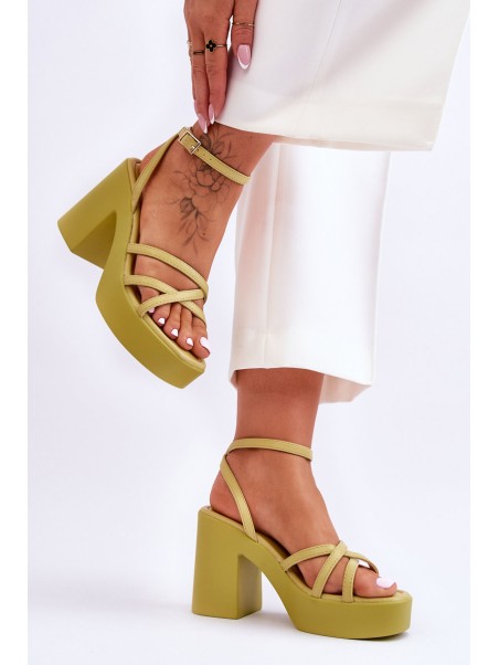 Fashionable High Heels Sandals With Straps Lime Shemira