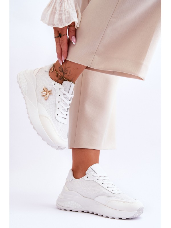 Shiny Sports Shoes With Decoration White Seneca