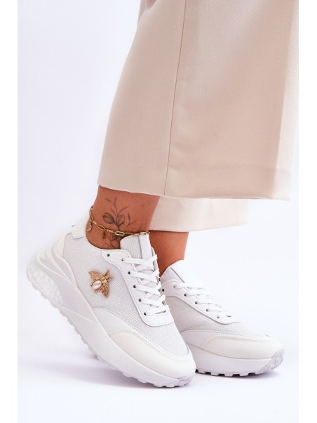 Shiny Sports Shoes With Decoration White Seneca