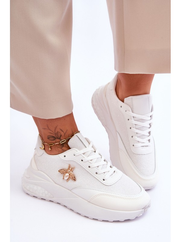 Shiny Sports Shoes With Decoration White Seneca