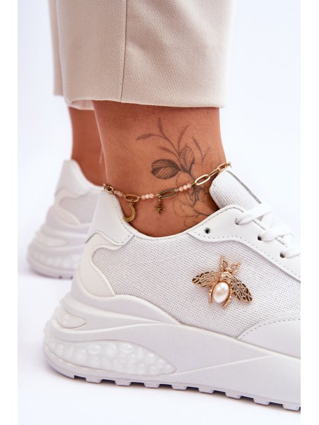 Shiny Sports Shoes With Decoration White Seneca
