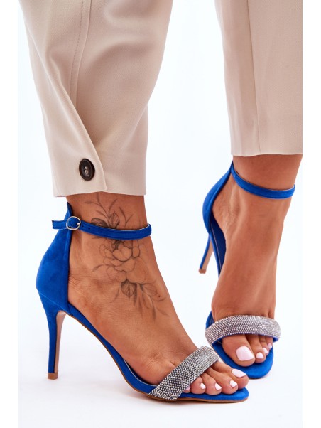 Suede High Heel Sandals With Rhinestones Blue Moments