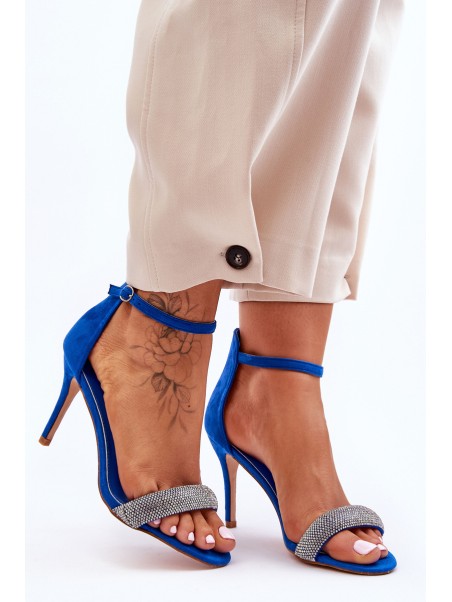 Suede High Heel Sandals With Rhinestones Blue Moments