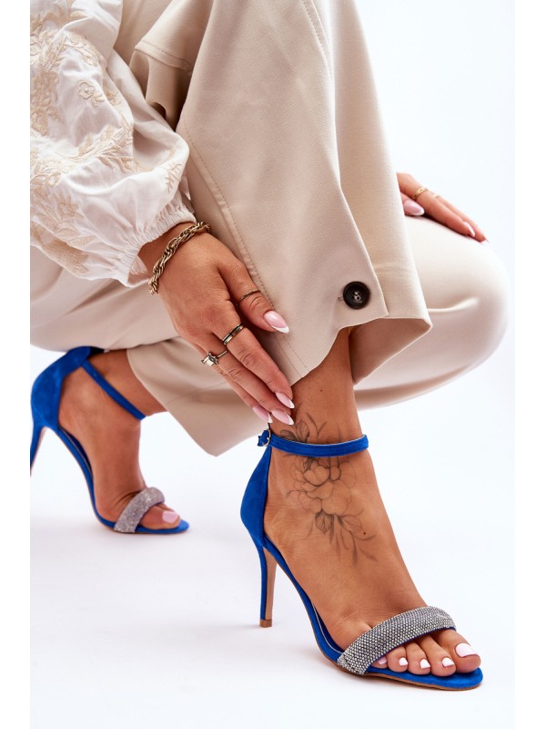 Suede High Heel Sandals With Rhinestones Blue Moments