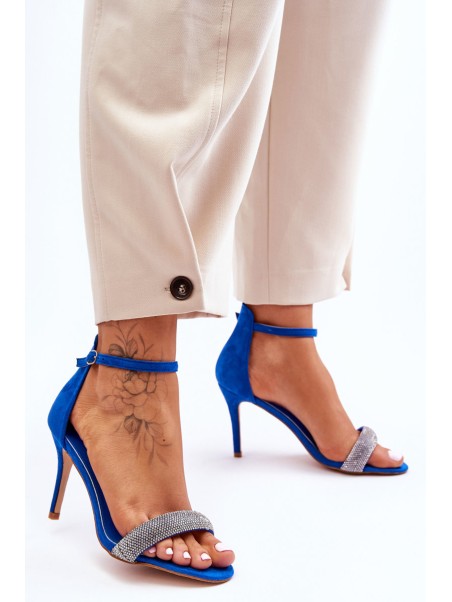 Suede High Heel Sandals With Rhinestones Blue Moments