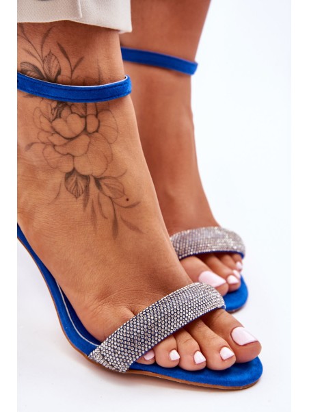 Suede High Heel Sandals With Rhinestones Blue Moments
