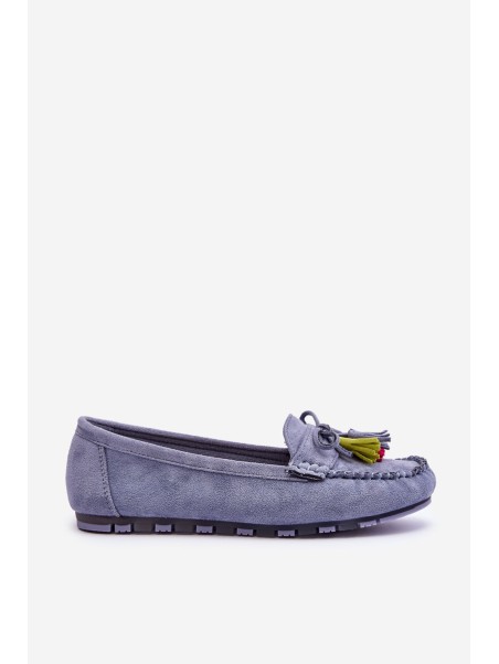 Suede Loafers With Bow And Fringes Blue Dorine