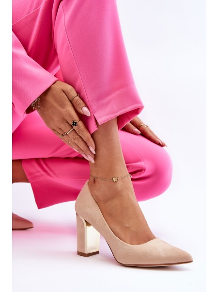 Classic Suede Pumps On A Decorative Heel Beige Elizabeth