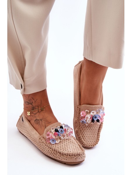 Stylish Suede Moccasins with Decorations Beige Delima