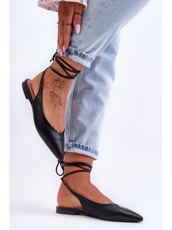 Women's Lace-up Ballet Flats Black Lilly Ann 2