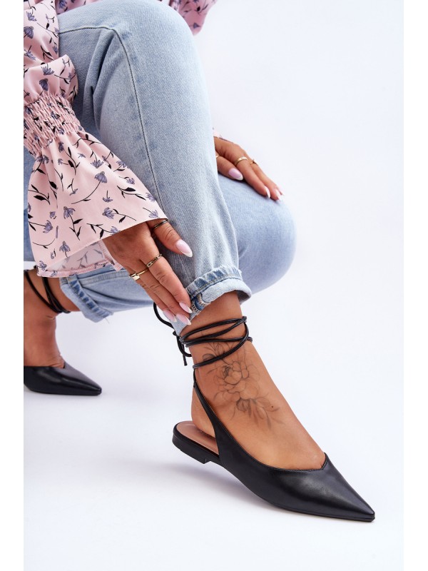 Women's Lace-up Ballet Flats Black Lilly Ann