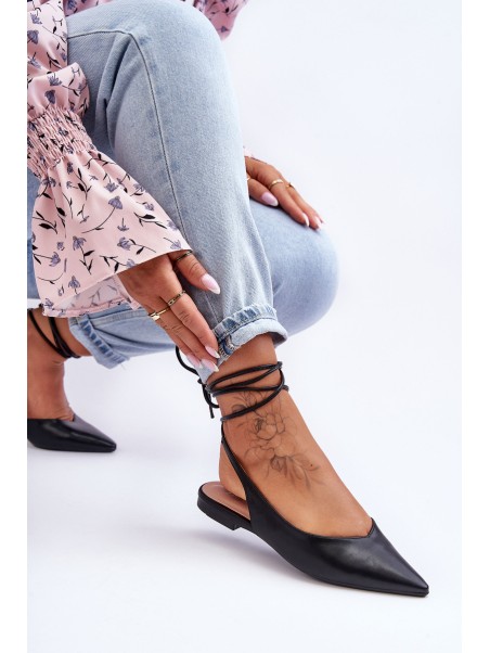 Women's Lace-up Ballet Flats Black Lilly Ann