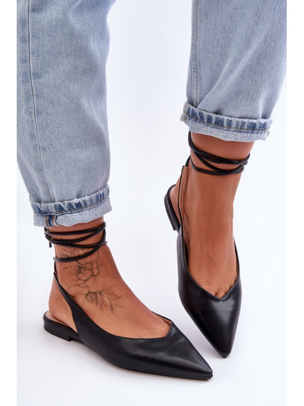 Women's Lace-up Ballet Flats Black Lilly Ann