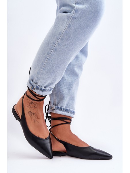 Women's Lace-up Ballet Flats Black Lilly Ann