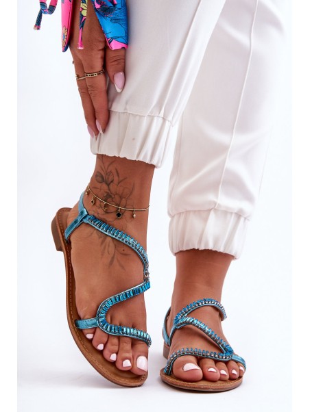 Women's Slip-On Sandals with Embellishments Blue Hayen